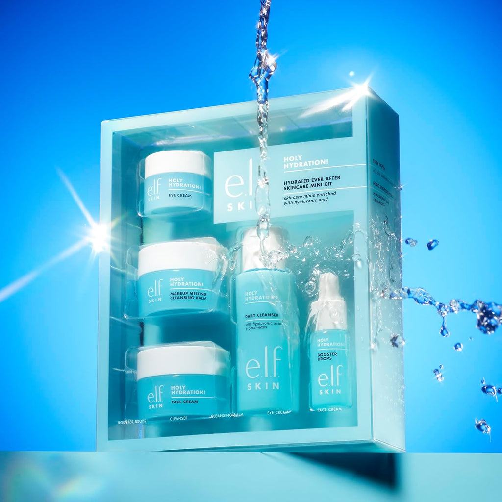 SKIN Holy Hydration! Hydrated Ever After Skincare Mini Kit, Cleanser, Makeup Remover, Moisturizer & Eye Cream For Hydrating Skin, Airplane-Friendly Sizes